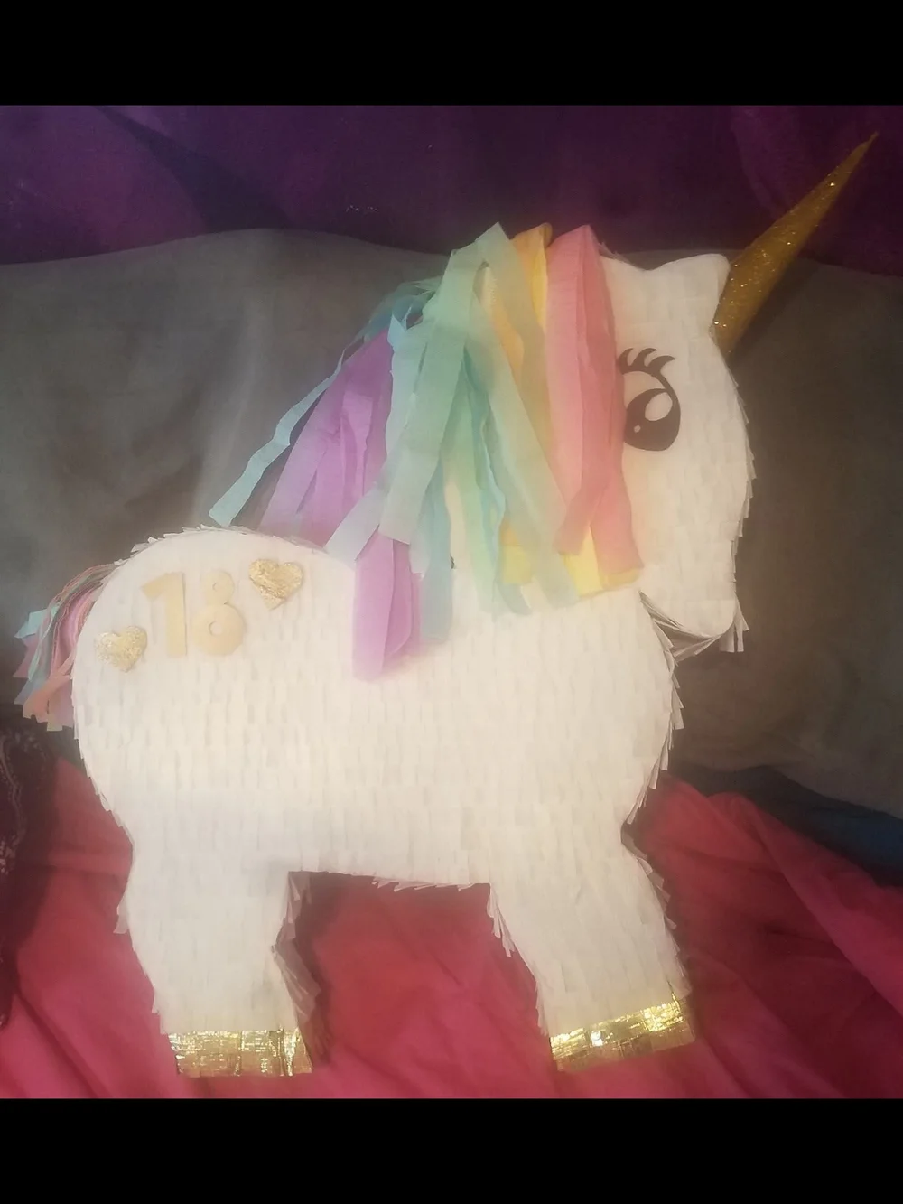 Party Unicorn Piñata with Rainbow Mane - White